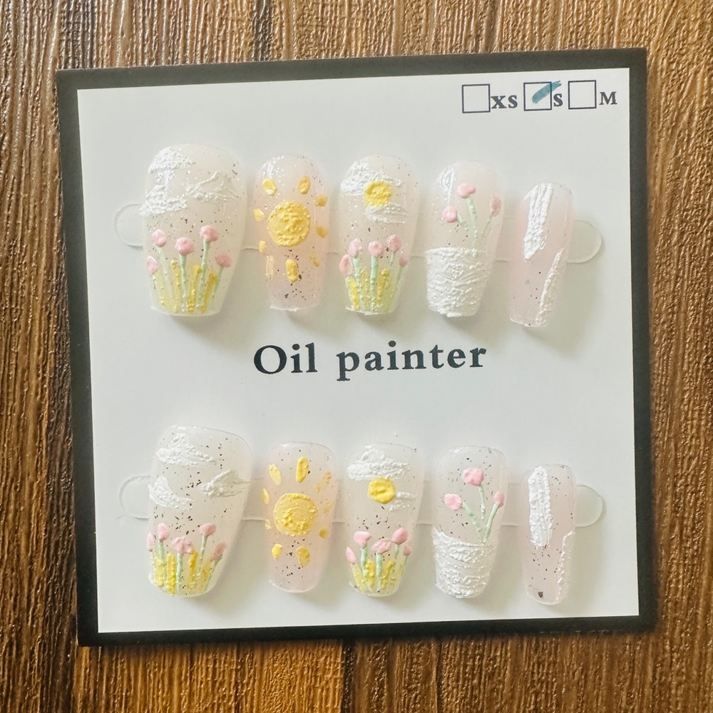 Floral and Sun Design Press-On Nails
